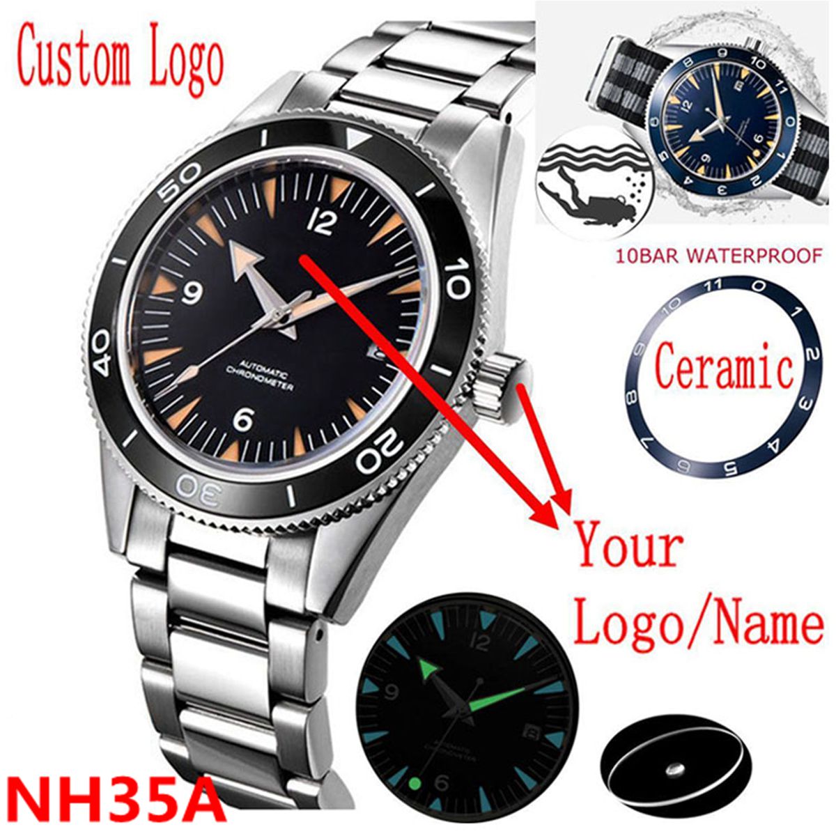 Luxury Watch Life - Logotipo personalizado nh35 movimento relógio 10