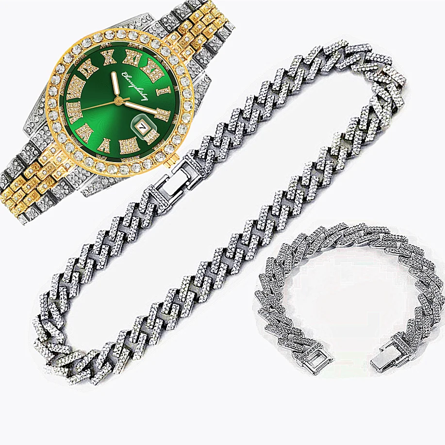 Luxury Watch Miami - 3 pçs luxo iced out relógio