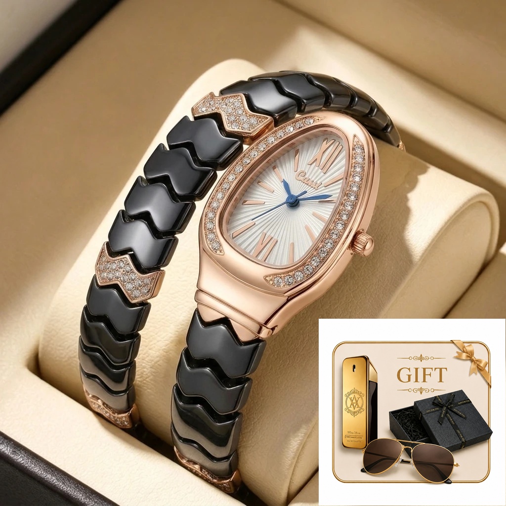 Luxury Watch Gold And Black - Conjunto de Relógio de Quartzo de